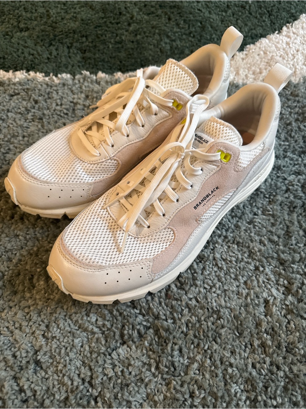 Brandblack Men’s White and Cream Mesh & Suede Model 2125 Sneakers